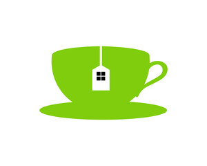 Green teacup with black window inside