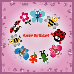 Birthday card, animal & bug theme elements for cards and wallpaper 