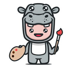 Cute Hippo mascot with school student theme design illustration