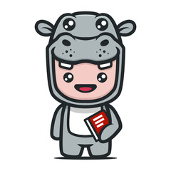 Cute Hippo mascot with school student theme design illustration