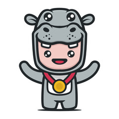 Cute Hippo mascot with school student theme design illustration