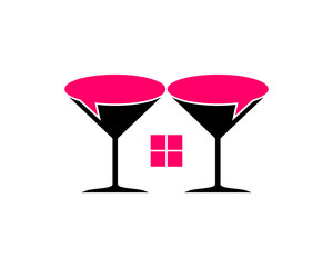 Two wine glass with window in the middle