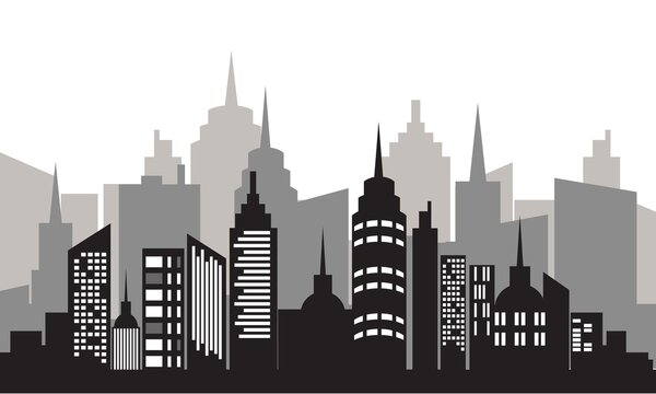 Modern city silhouette skyscrapers and buildings logo vector © deemka studio