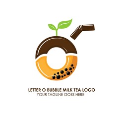 Bubble Tea Cup Drink or Milk Cocktail Logo with Initial O. Glass of Drink with Tubule and Straw. Pearl Milk Tea Label. Popular Asian Drink. Can be used for Caf&eacute; and Restaurant Logo. Boba. Taiwan Drink