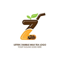 Bubble Tea Cup Drink or Milk Cocktail Logo with Initial Z. Glass of Drink with Tubule and Straw. Pearl Milk Tea Label. Popular Asian Drink. Can be used for Caf&eacute; and Restaurant Logo. Boba. Taiwan Drink