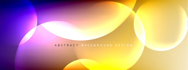 Vector abstract background liquid bubble circles on fluid gradient with shadows and light effects. Shiny design templates for text