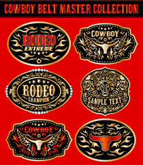 Western Style Cowboy Belt Buckle Label Master Collection Set.