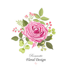 Flowers set. The rose elegant card. Vector illustration.