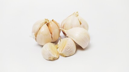Close up garlic or bawang putih isolated on white background