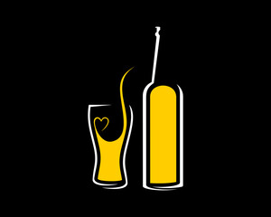 Luxury beer bottle and glass