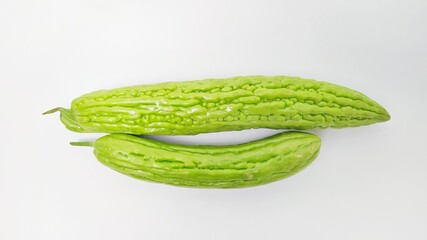 Green peria or pare or bitter melon isolated on white background