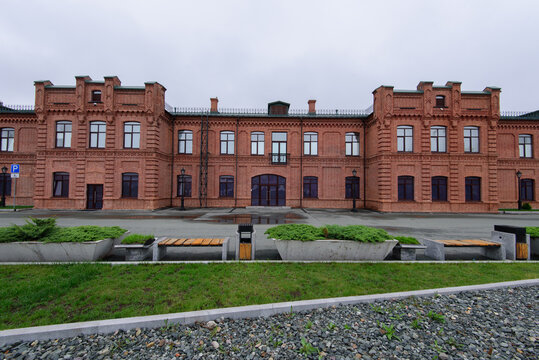 An old red brick building.