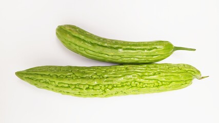 Green peria or pare or bitter melon isolated on white background