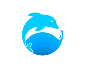 Dolphin and blue waves with circle shape