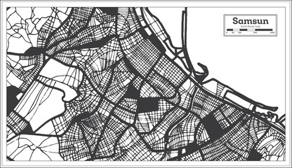 Samsun Turkey City Map in Black and White Color in Retro Style. Outline Map.