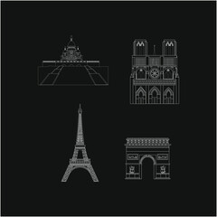 famous buildings of paris city. illustration for web and mobile design.