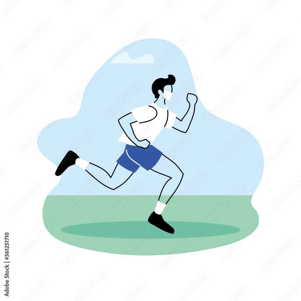 Wall mural young man jogging in the park, outdoor workout