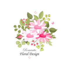 Flowers set. Chamomile elegant card. Vector illustration.