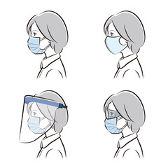 ウイルス感染の防止　マスク　フェイスシールド　女性