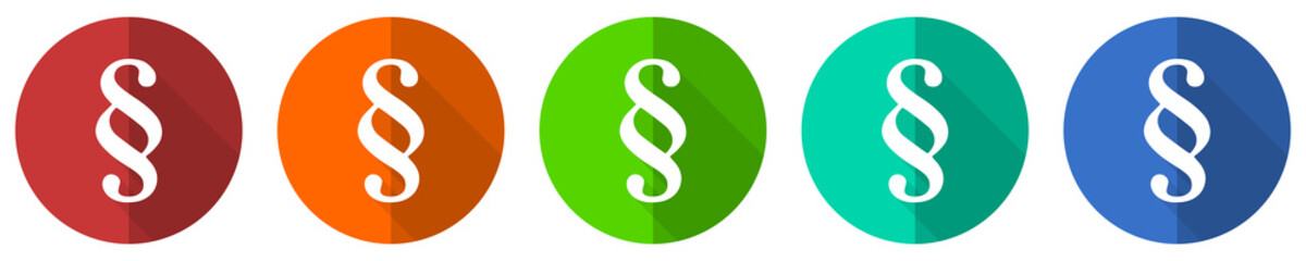 Paragraph icon set, red, blue, green and orange flat design web buttons isolated on white background, vector illustration