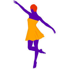 Beautiful a fashion girl in short dress. Purple silhouette of young woman. Vector illustration.