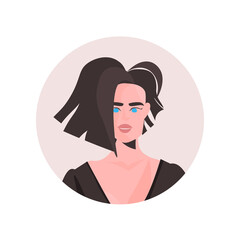 brunette young woman profile avatar beautiful girl face female cartoon character portrait vector illustration