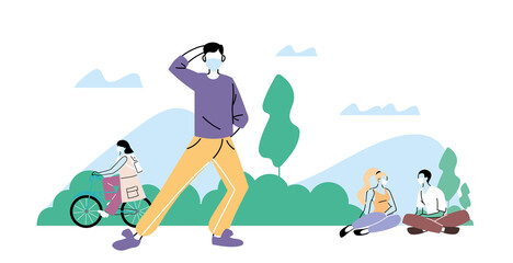 young people doing physical activity outdoors at the park, healthy lifestyle and fitness