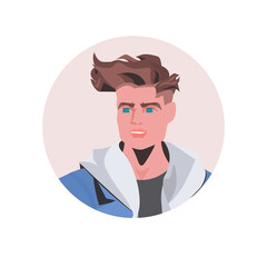 brown hair young man profile avatar beautiful guy face male cartoon character portrait vector illustration
