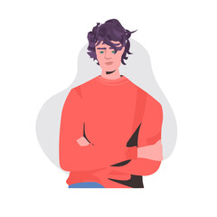 attractive man with folded hands guy model in trendy casual clothes male cartoon character portrait isolated vector illustration