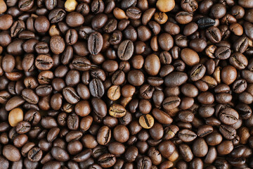 Coffee beans brown texture background.