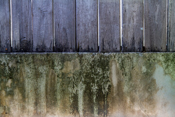 row wooden wall with old Cement concrete wall texture background