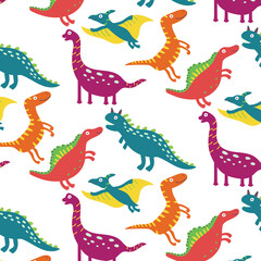 Fun dinosaur seamless pattern. Vector pattern