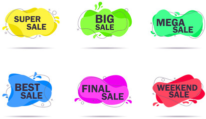 Set of abstract trendy sale banners collection, vector banners. Flat geometric shapes of different colors in memphis design style. Template ready for use in web or print design.