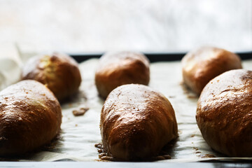 Mouth-watering, delicious fried pies only from the oven. Healthy and satisfying food.