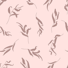 Willow Branch with Leaves Seamless Pattern in a Trendy Minimal Style. Outline of a Botanical Background. Vector Ornament