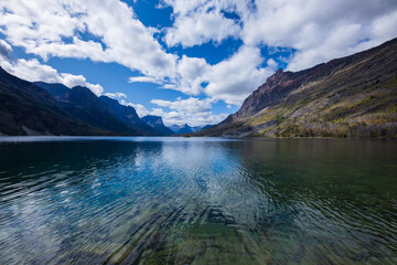 St Mary Lake reflection landscape, Glacier National Park, Montana