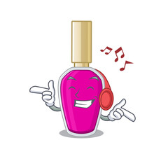 A Caricature design style of pink nail polish listening music on headphone