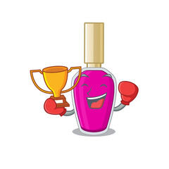 Fabulous boxing winner of pink nail polish caricature design style