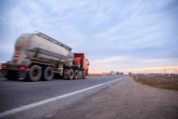 truck goes on the country highway