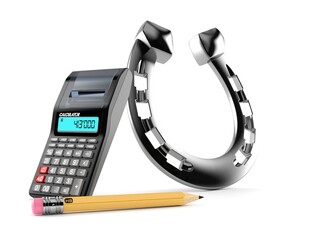 Horseshoe with calculator and pencil