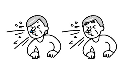 くしゃみするシニア男性女性セット（シンプル）