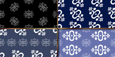 Set seamless color damsk pattern. Allover vector design for fabric, apparel textile, interior, wallpaper, phone case.