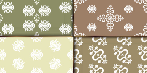 Fototapeta na wymiar Set seamless color damsk pattern. Allover vector design for fabric, apparel textile, interior, wallpaper, phone case.