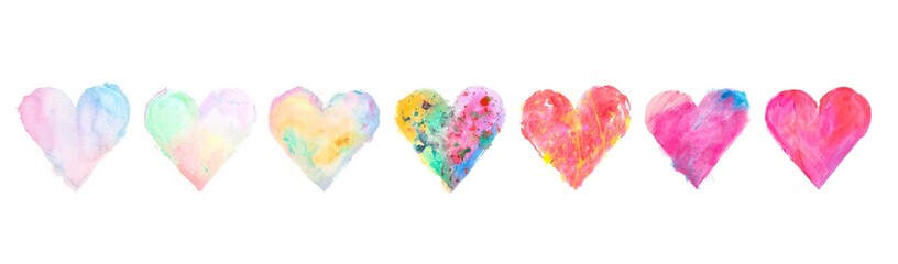 水彩絵の具による７つのハートのドローイング