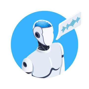 isometric vector image on a white background, round icon of a talking robot with artificial intelligence