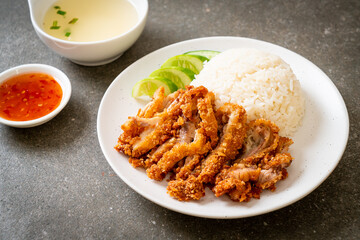 Hainanese chicken rice with fried chicken