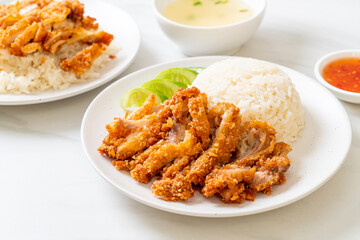 Hainanese chicken rice with fried chicken