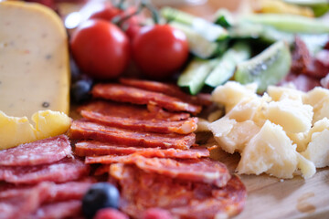 Salamiplatte, Italienische Wurst und Aufschnitt mit Gemüse