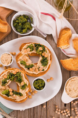 Friselle with turnip tops and hummus.
