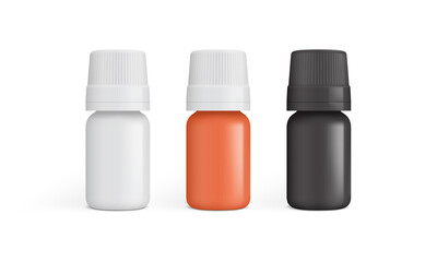 white, orange and black plastic medicine bottle isolated on white background